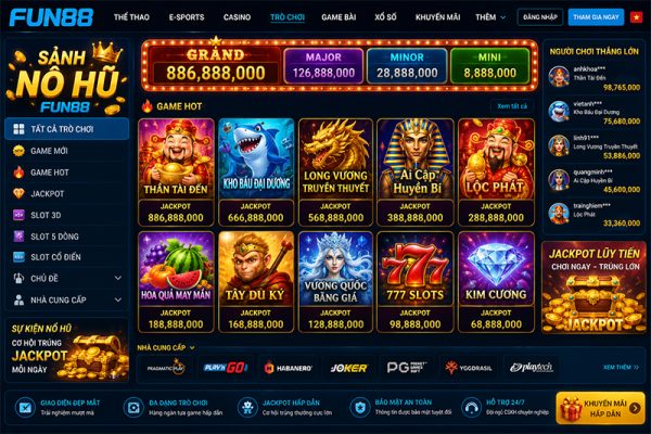 Sảnh nổ hũ Fun88 – Kho trò chơi quay thưởng đầy màu sắc